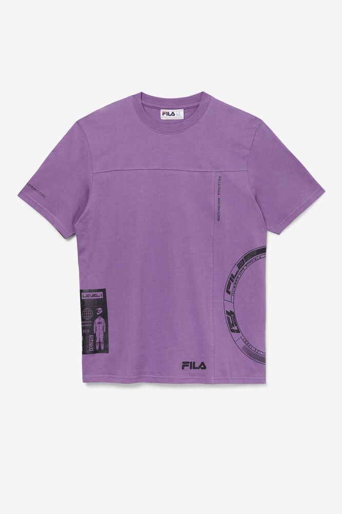 Fila Deltalife Graphic Purple T-Shirt Mens - NZ 35907-QXZS